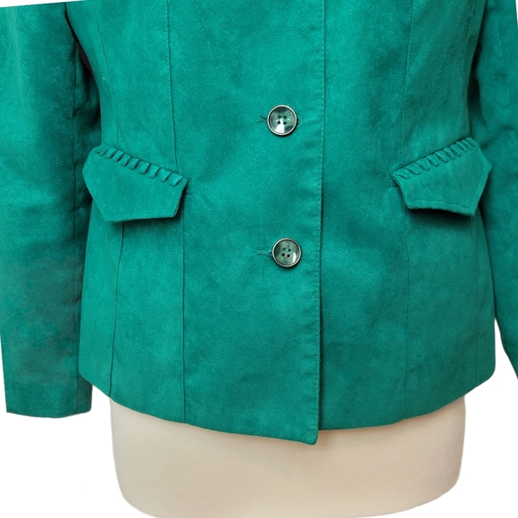ALIA Jacket Blazer Button Down Faux Suede Green Size 6P - Picture 8 of 10